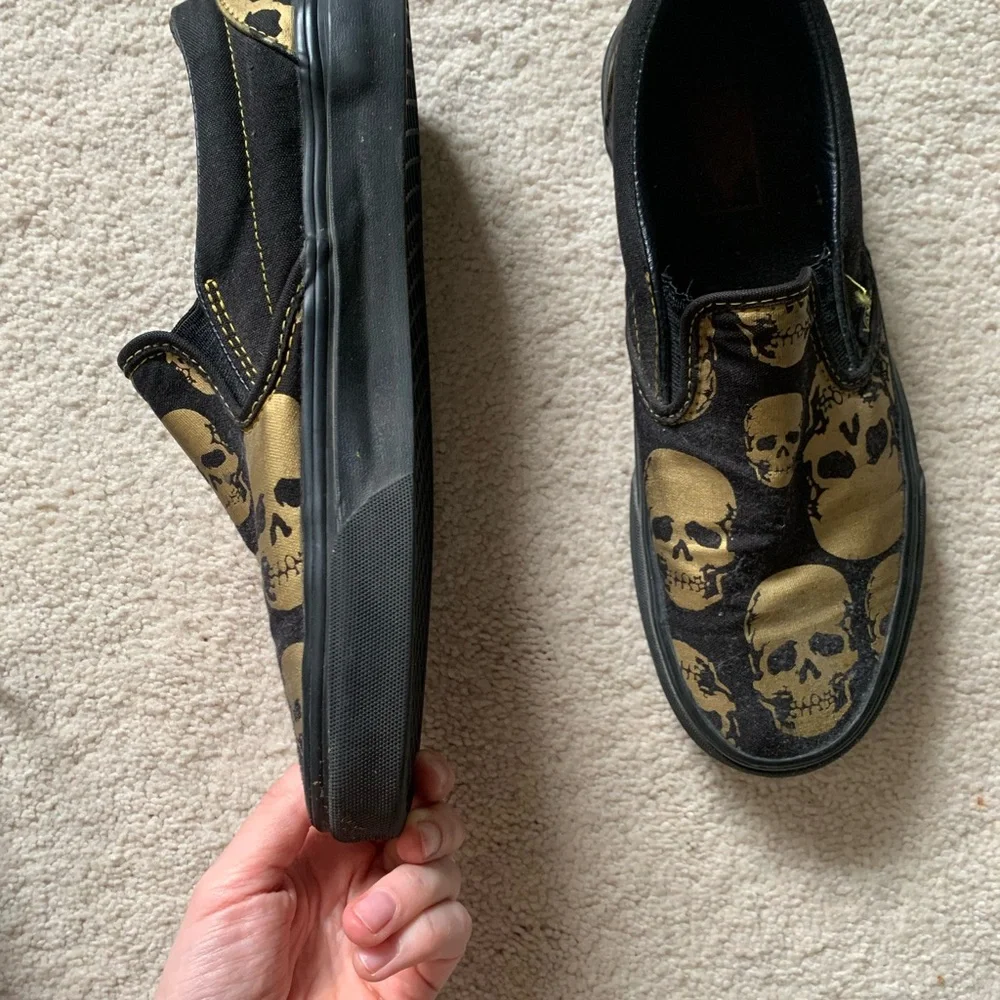 Vans Black and Gold Skull Flats - Picture 3 of 5